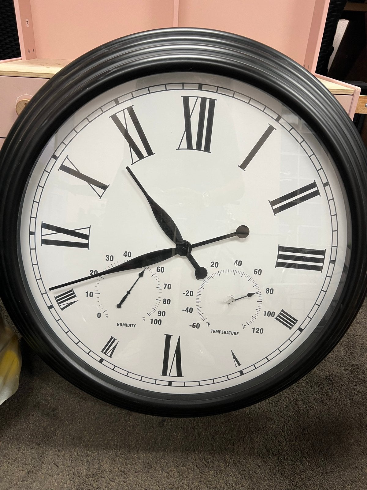 Grote Wandklok met Thermometer en Hygrometer, Ophalen, Gebruikt, Analoog, Wandklok