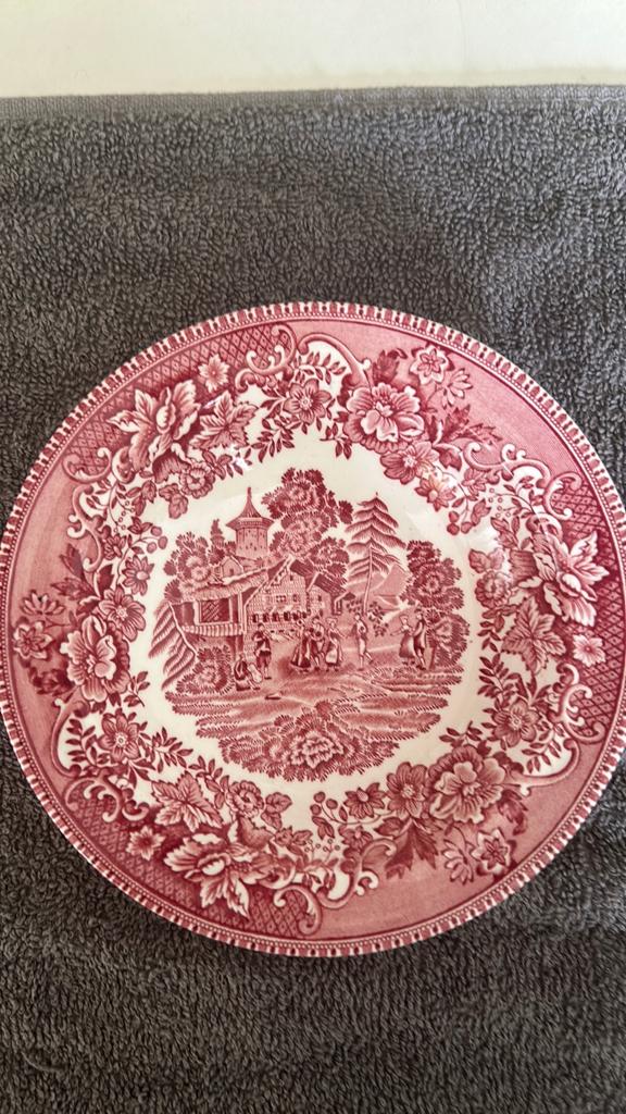 Vintage rood borden, Huis en Inrichting, Woonaccessoires | Onderzetters, Ophalen of Verzenden, Zo goed als nieuw, Bord