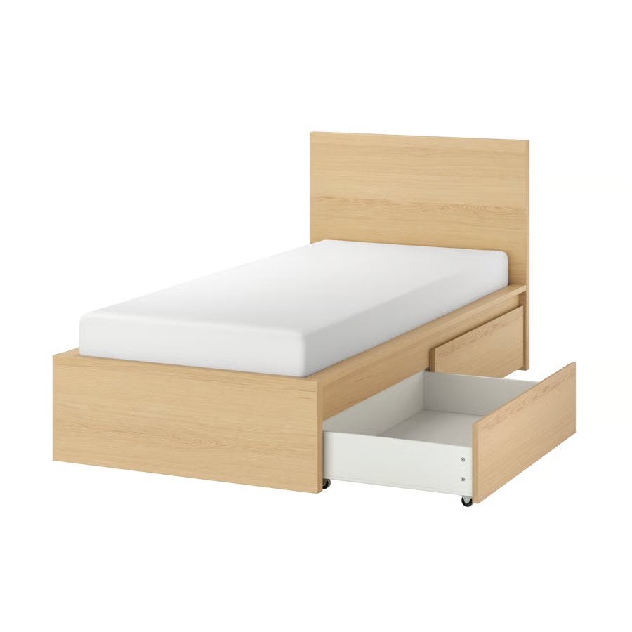 Malm Ikea met lades en lattenbodem, Ophalen, 90 cm, Eenpersoons, Wit
