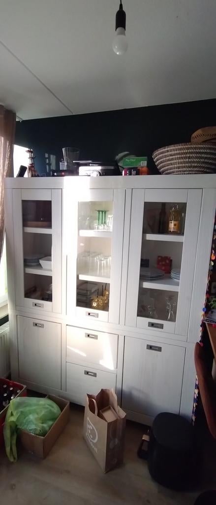 Nessief houten witte buffetkast - 164.5x0.40x2.01m, Huis en Inrichting, Kasten | Buffetkasten, Gebruikt, 200 cm of meer, 150 tot 200 cm