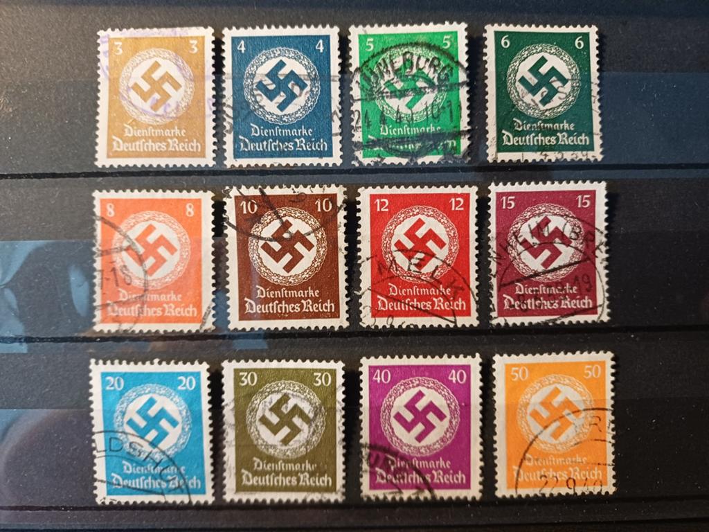 Hakenkruis Dienstmarken Deutsches Reich D132-D143 gestempeld, Ophalen of Verzenden, Nederland