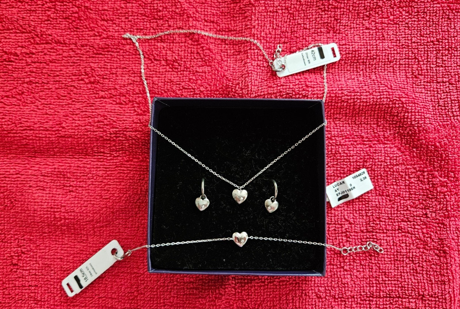 Lucardi Zilveren Sieradenset Hartjes Ketting Armband Oorbell, Nieuw, Ophalen of Verzenden, Met edelsteen, Zilver
