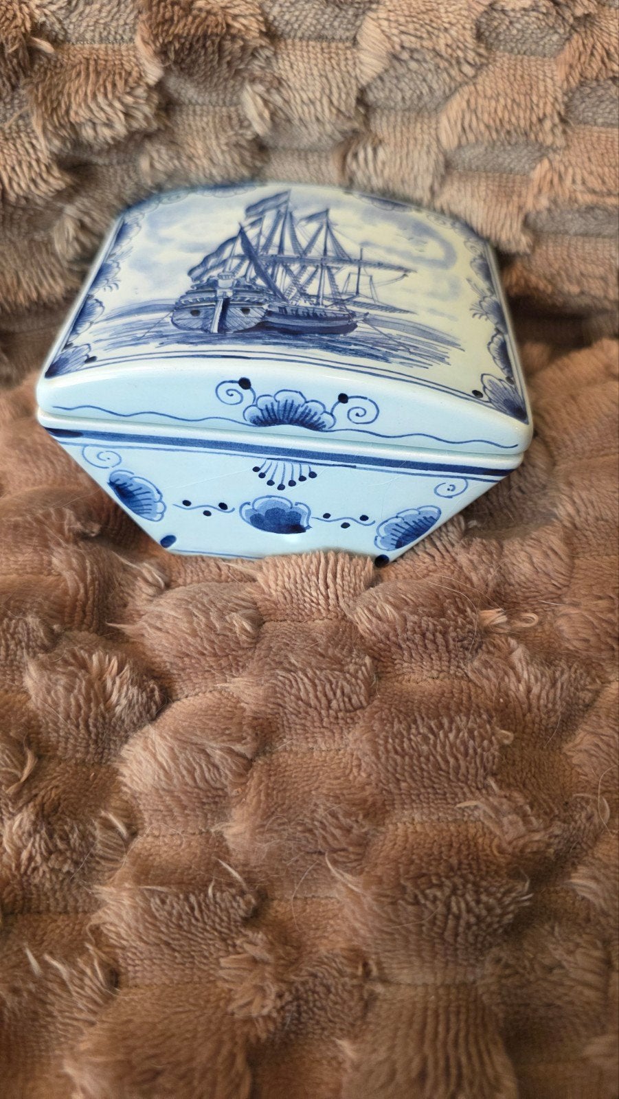 Delfts Blauw Doosje met Zeilschip - Schoonhoven Holland, Antiek en Kunst, Ophalen
