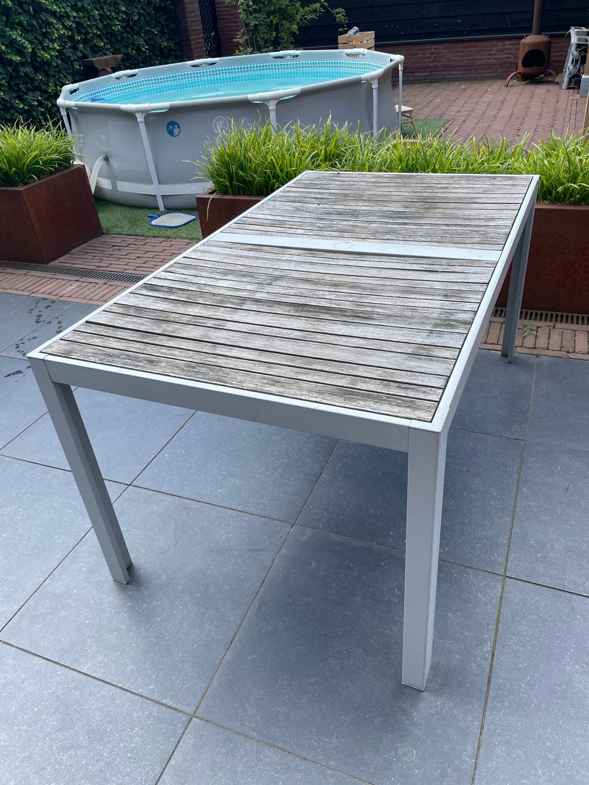 IKEA Själland tuintafel - Aluminium met houten blad, Ophalen, Gebruikt, Rechthoekig, Aluminium