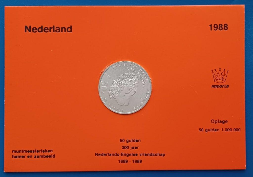 50 gulden 1988 - 300 jaar Nederlands - Engelse vriendschap, Koningin Beatrix, Zilver, 50 gulden, Verzenden