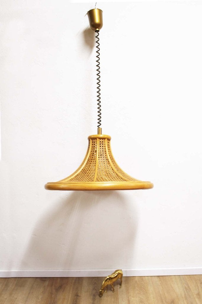 Grote vintage lamp, rotan en webbing. Wabi Sabi hanglamp, Ophalen, O, O, O