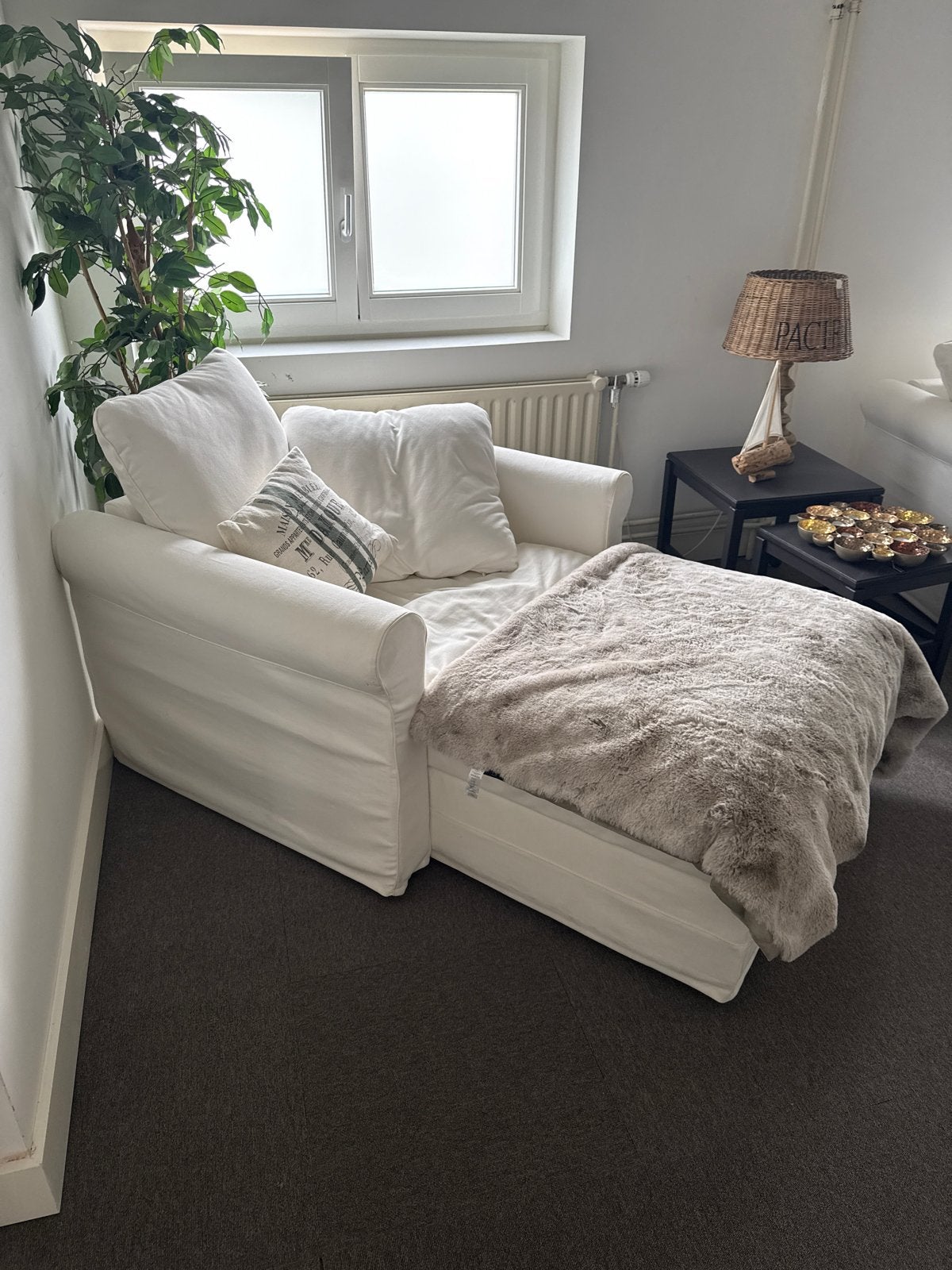 Comfortabele witte chaise longue met opbergruimte, Huis en Inrichting, Fauteuils, Ophalen, Gebruikt, 75 tot 100 cm, Stof