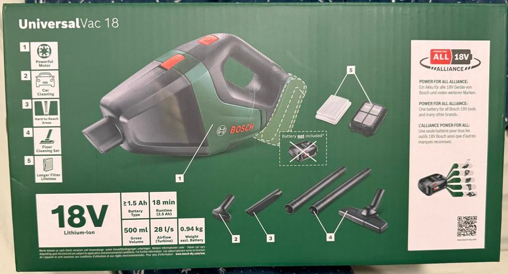 Bosch UniversalVac 18 Stofzuiger - Nieuw in doos, Ophalen of Verzenden, Nieuw, Reservoir