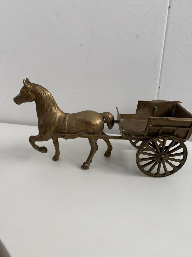Vintage Messing Paard met Kar Decoratie, Antiek en Kunst, Ophalen, Brons