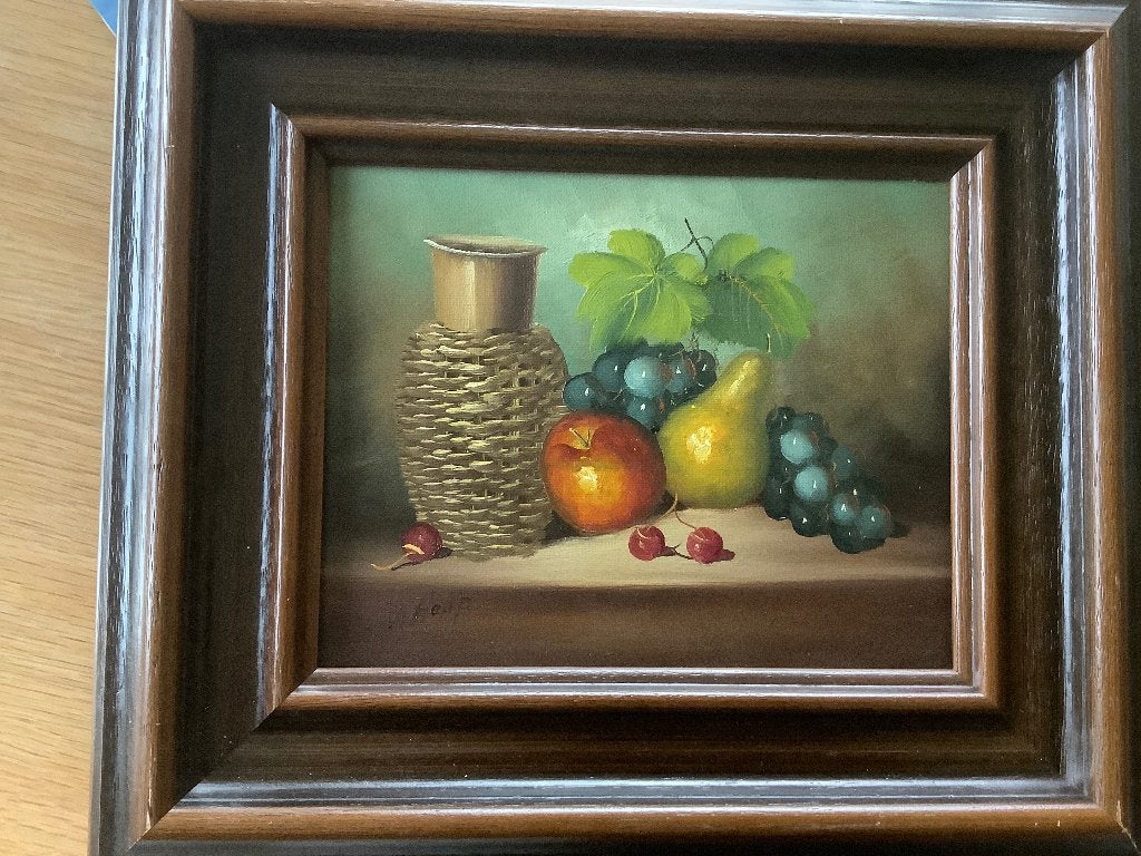 Schilderijtje fruit, v. Hoof, Ophalen, Doek, Stilleven, Ingelijst