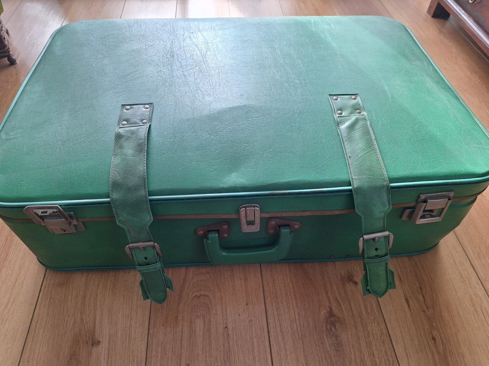 vintage koffer - groen, Sieraden, Tassen en Uiterlijk, Ophalen, Gebruikt, 45 tot 55 cm, Slot