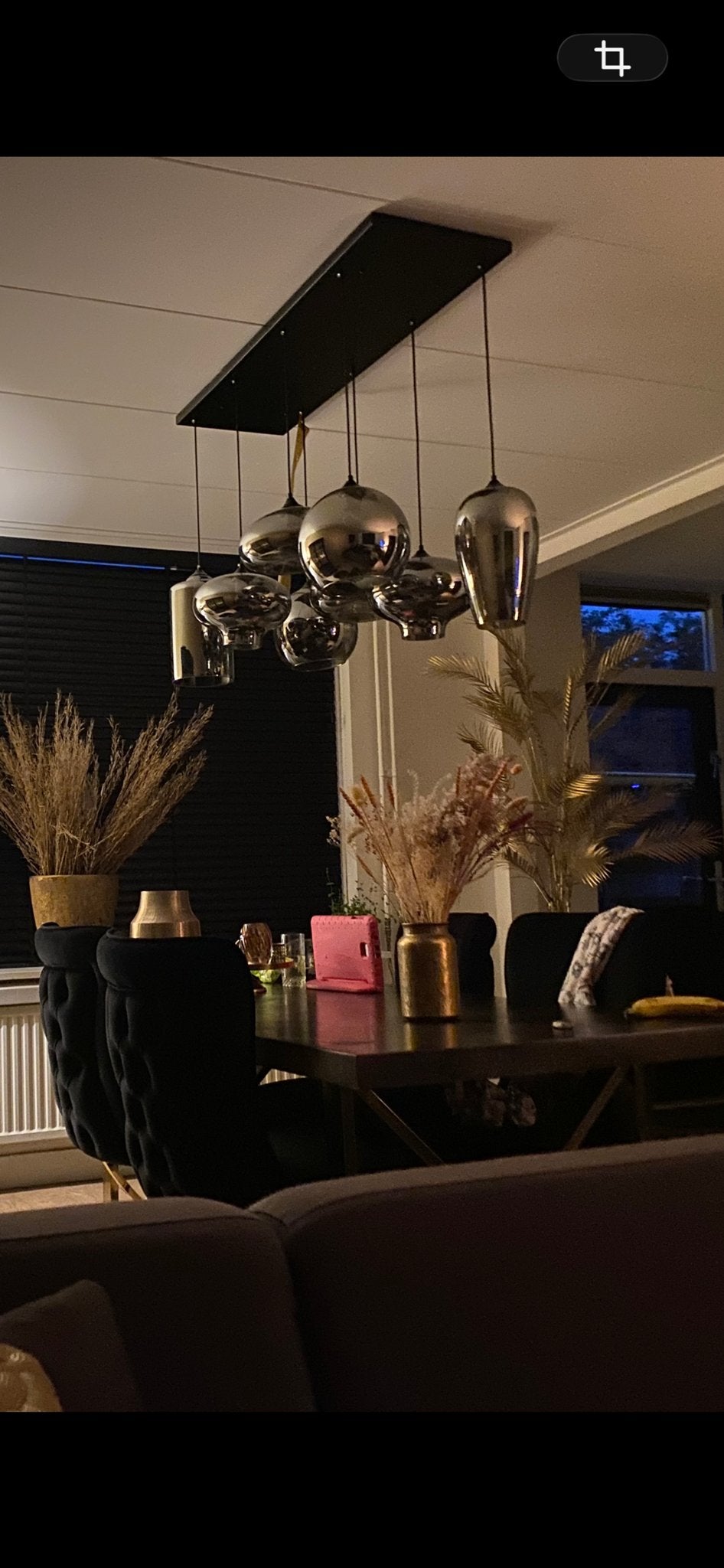 Moderne hanglamp met 8 glazen  bollen, Ophalen, 100 tot 150 cm, Minder dan 25 cm, Glas
