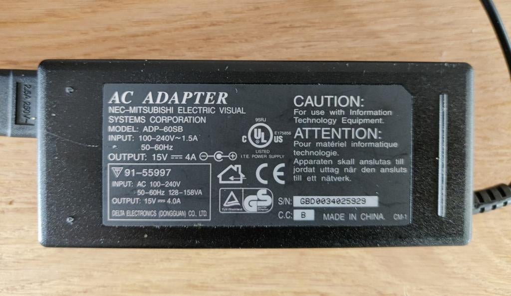 NEC-Mitsubishi AC Adapter ADP-60SB, Ophalen of Verzenden