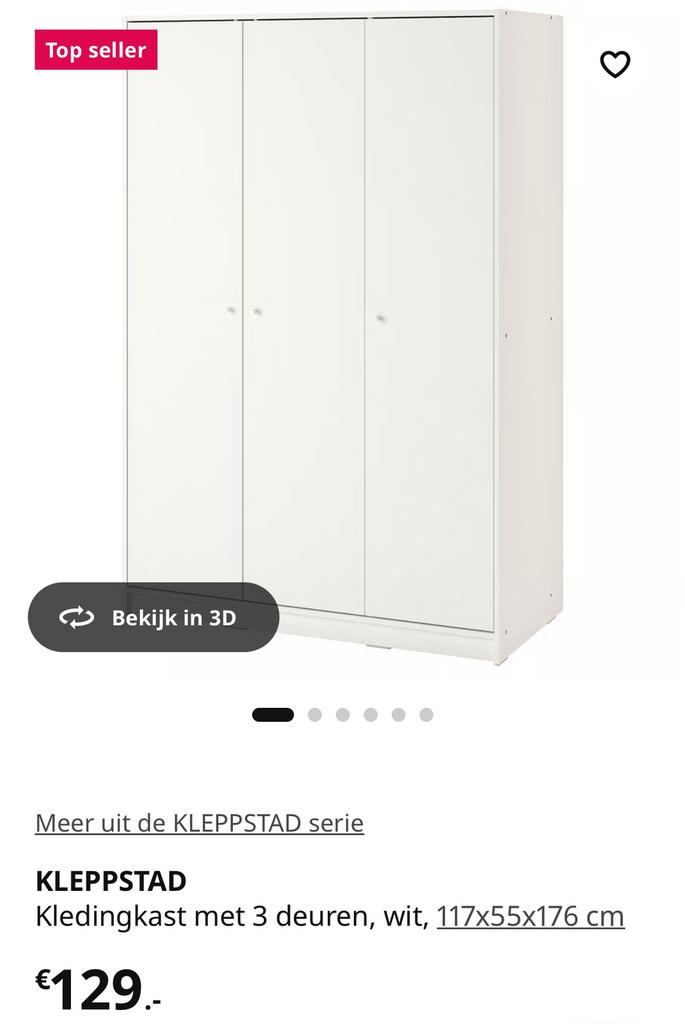 Ikea kast - Kleppstad - 3 deurs - wit, Huis en Inrichting, Kasten | Kledingkasten, Ophalen, 100 tot 150 cm, Zo goed als nieuw