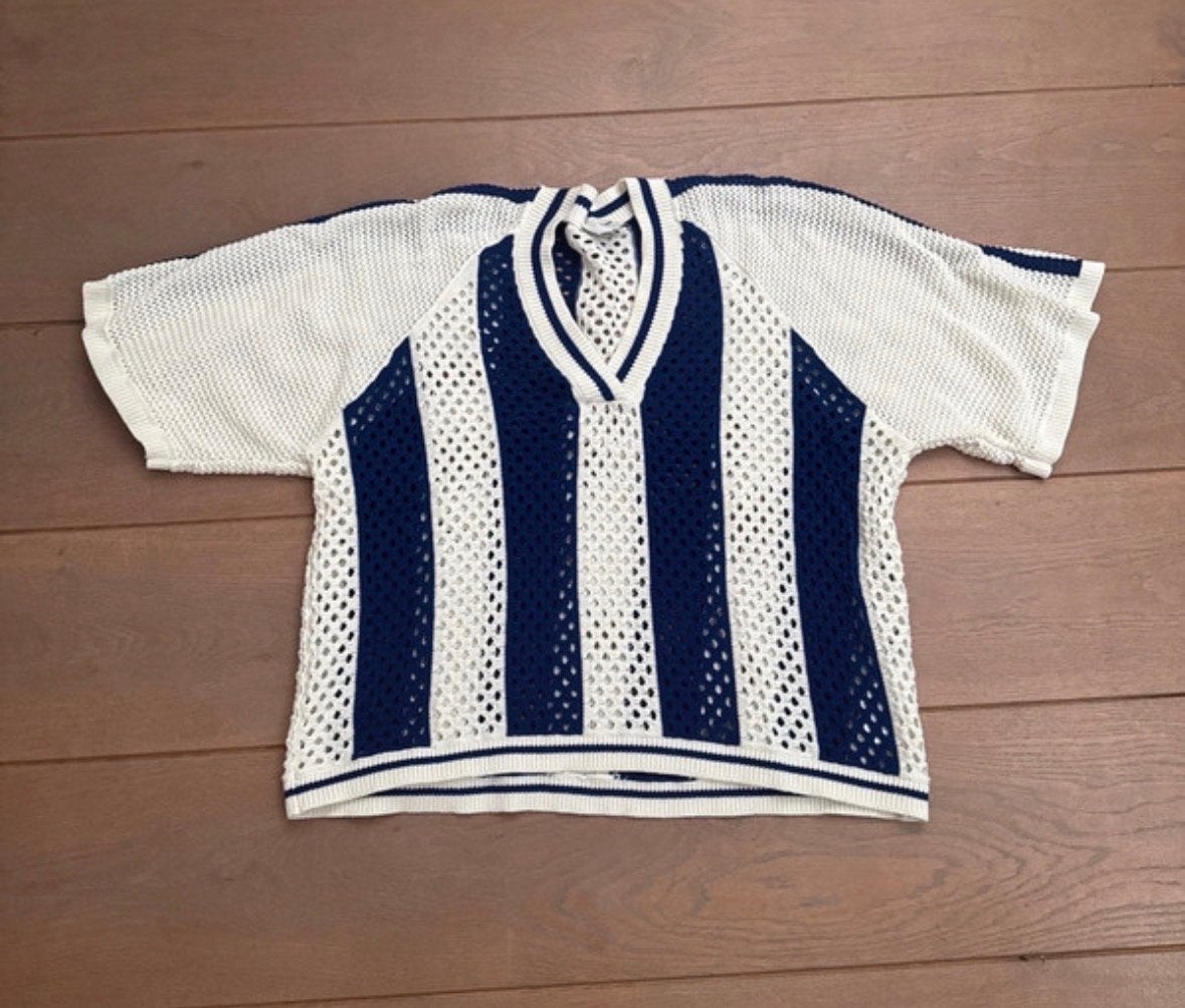 Shoeby gebreide top met korte mouwen en strepen, Blauw, Maat 42/44 (L), Ophalen of Verzenden, Zo goed als nieuw