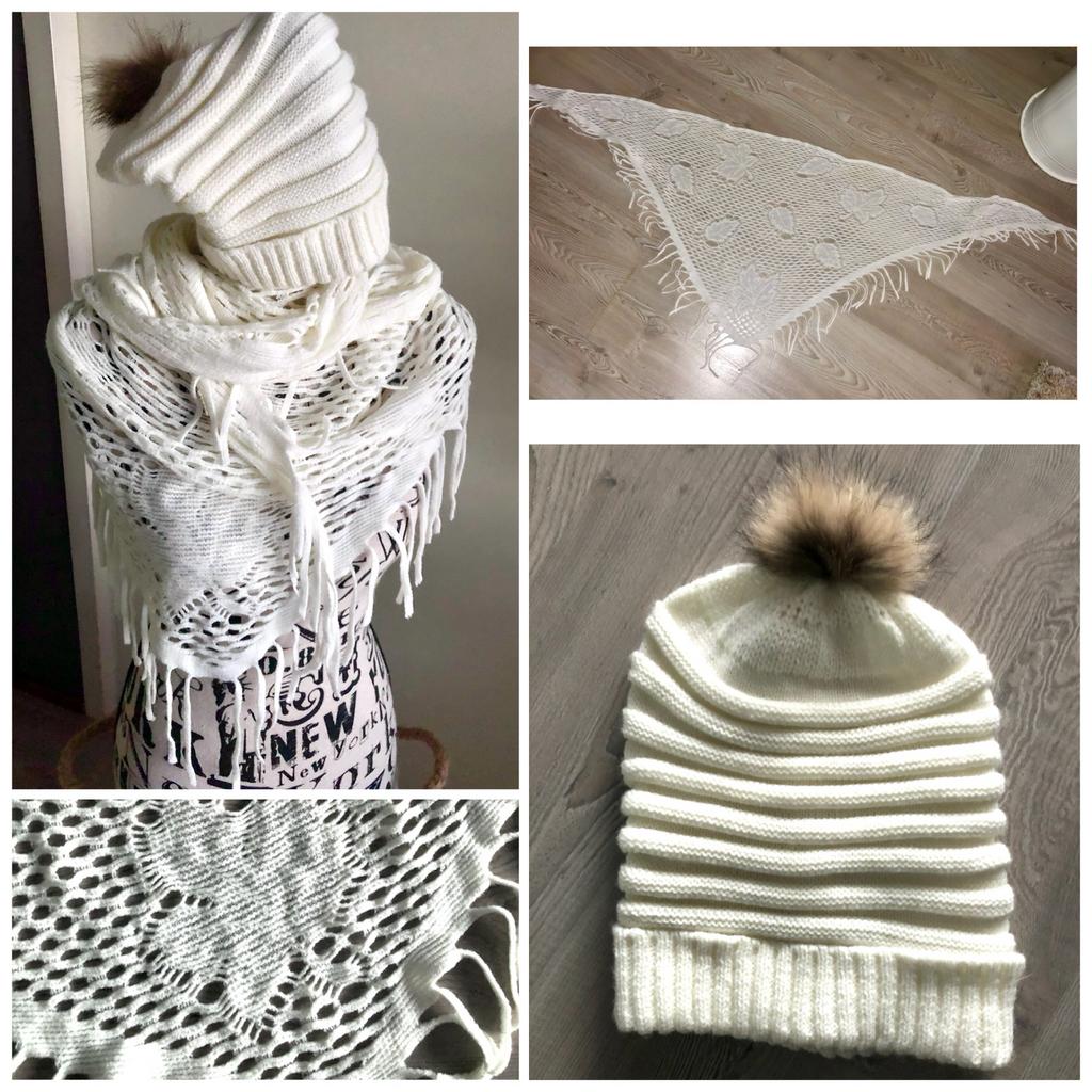 Witte muts en gehaakte sjaal set nieuw!, Kleding | Dames, Mutsen, Sjaals en Handschoenen, Ophalen of Verzenden, Zo goed als nieuw