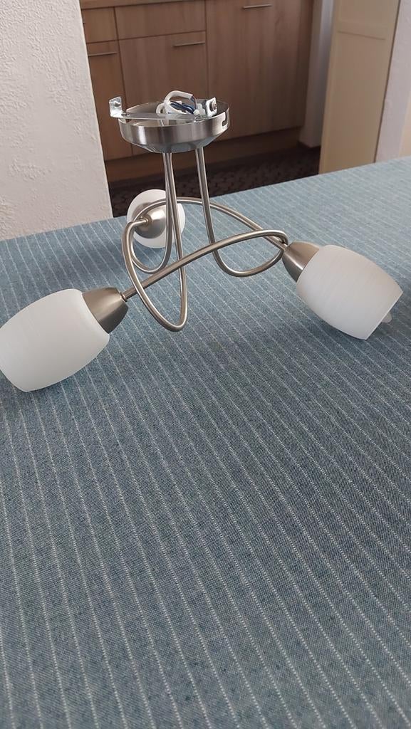 Moderne hanglamp met glazen kappen, Ophalen, Zo goed als nieuw, Glas, Minder dan 50 cm