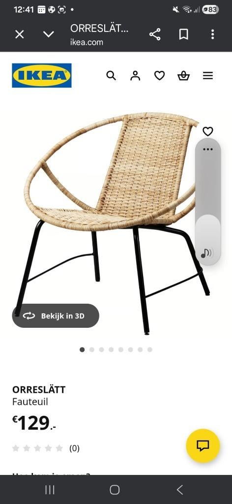 Rieten stoel ikea Orreslätt, Huis en Inrichting, Stoelen, Ophalen, Bruin, Riet of Rotan, Zo goed als nieuw