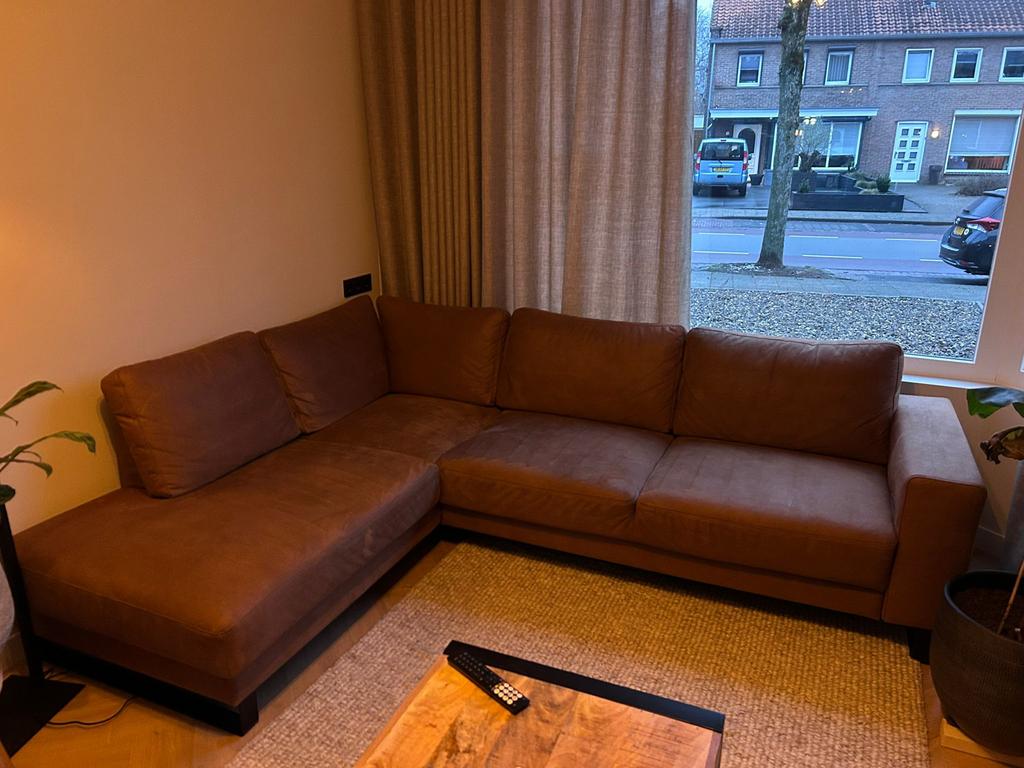 Mooie bruine hoekbank, Huis en Inrichting, 250 tot 300 cm, Gebruikt, Hoekbank, 75 tot 100 cm