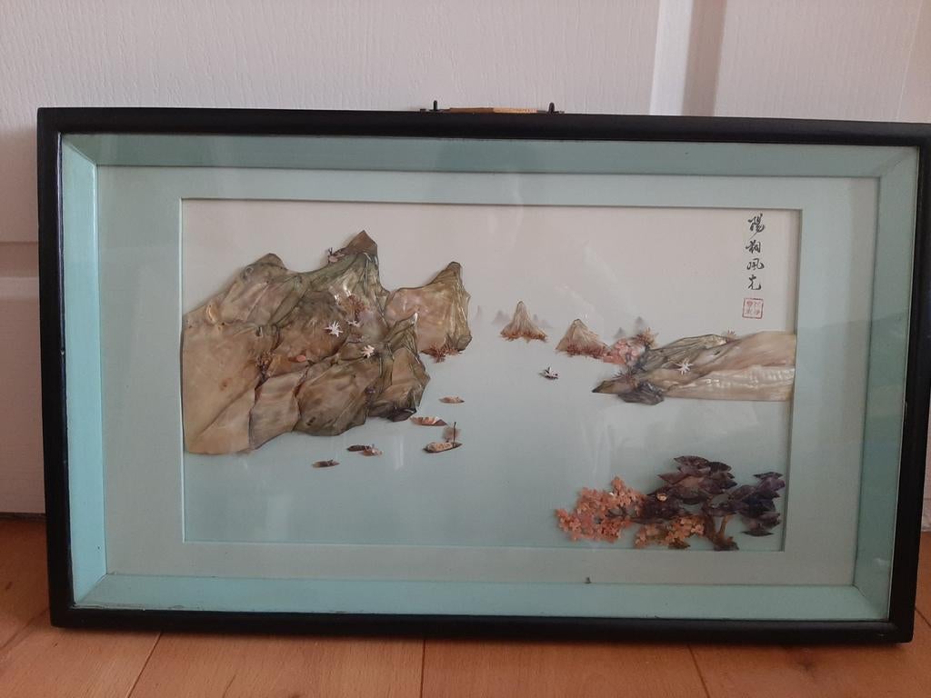 Chinees/oosters schelpenschilderij met parelmoer., Antiek en Kunst, Kunst | Niet-Westerse kunst, Ophalen