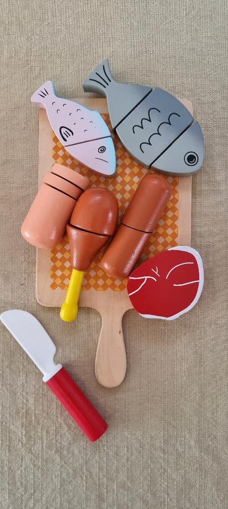 Houten vlees vis snij set, Ophalen of Verzenden, Zo goed als nieuw, Hout, Speelkeuken-accessoire