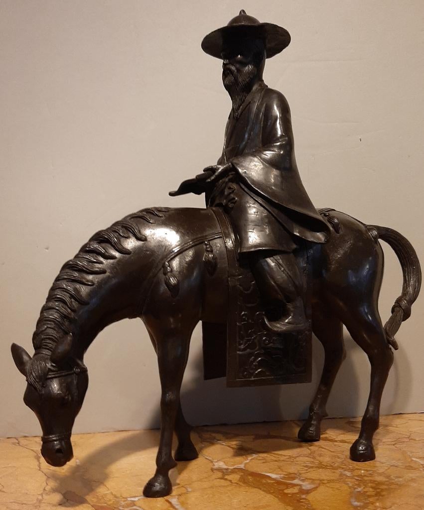 Antiek bronzen beeld van een Oosterse man op een muildier, Ophalen of Verzenden