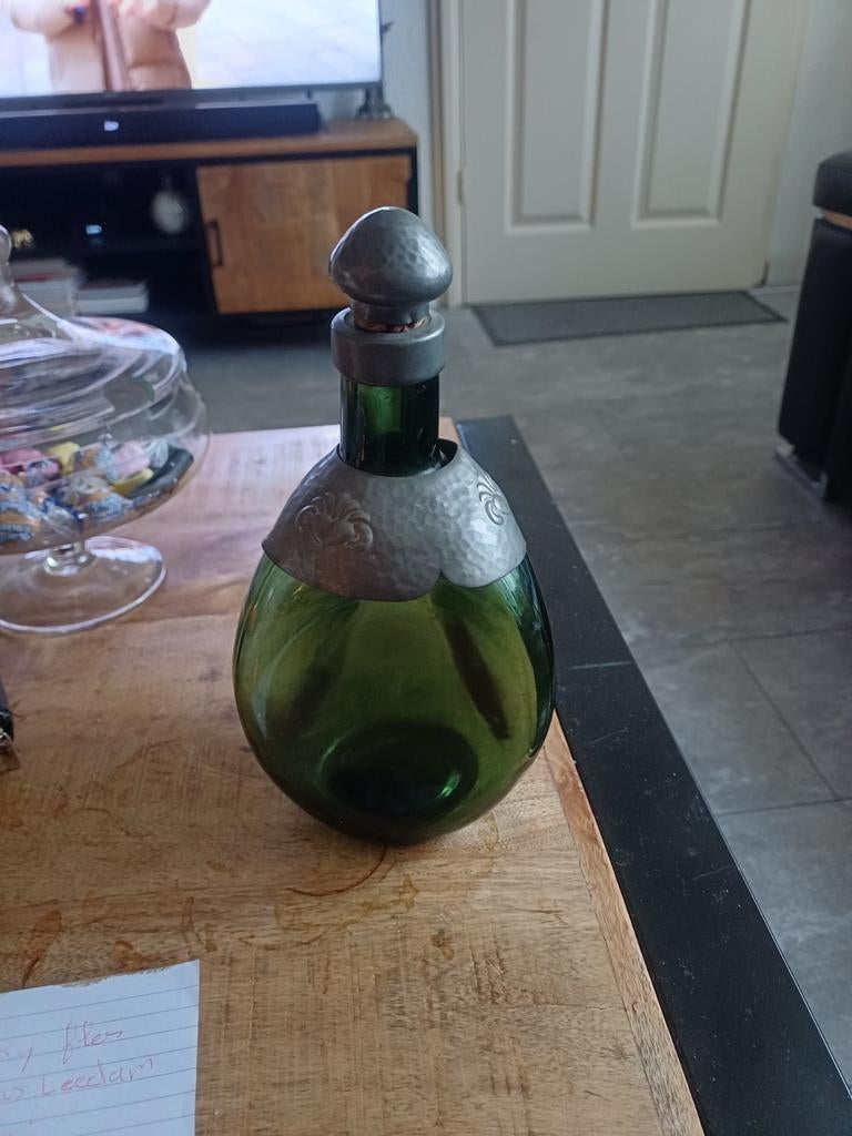 Antiek  whisky fles tin glas ontwerper georg.nilson Leerdam, Ophalen of Verzenden