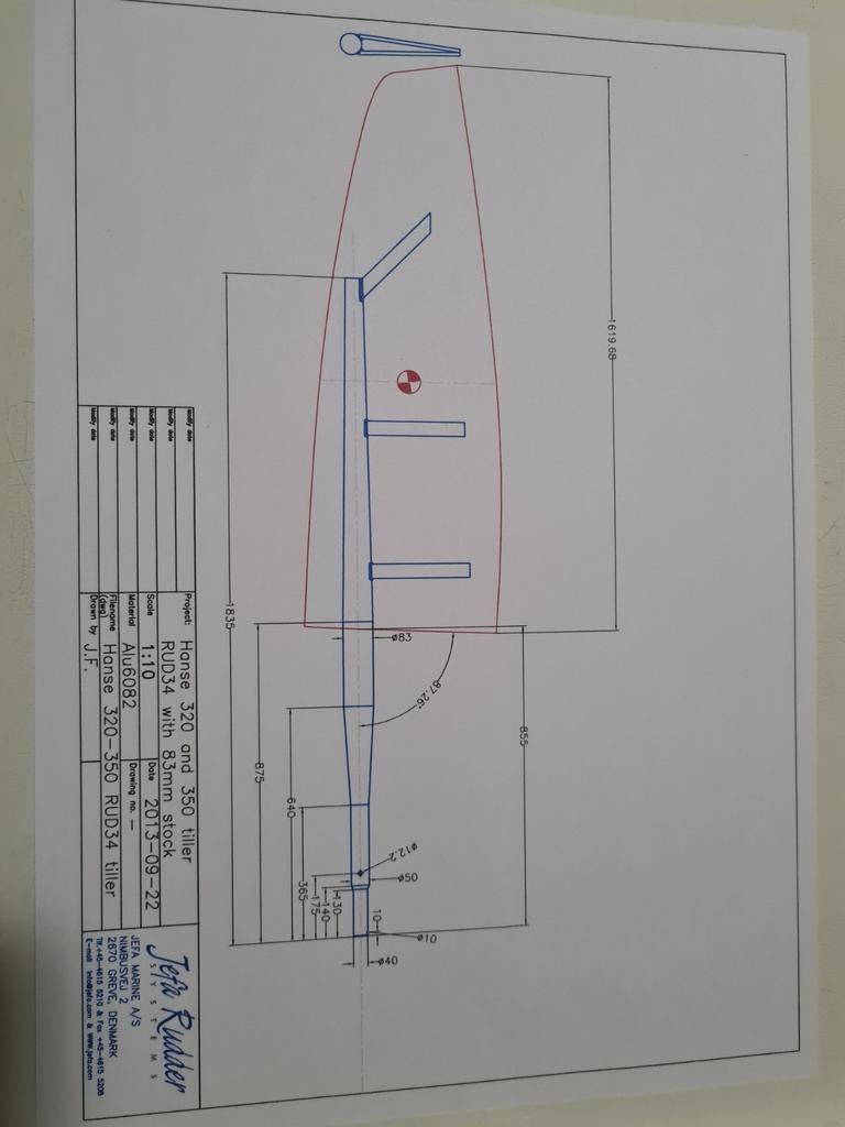 Roerblad  Hanse 320 - 350 Jefa rud 34, Ophalen, Nieuw, Zeilboot