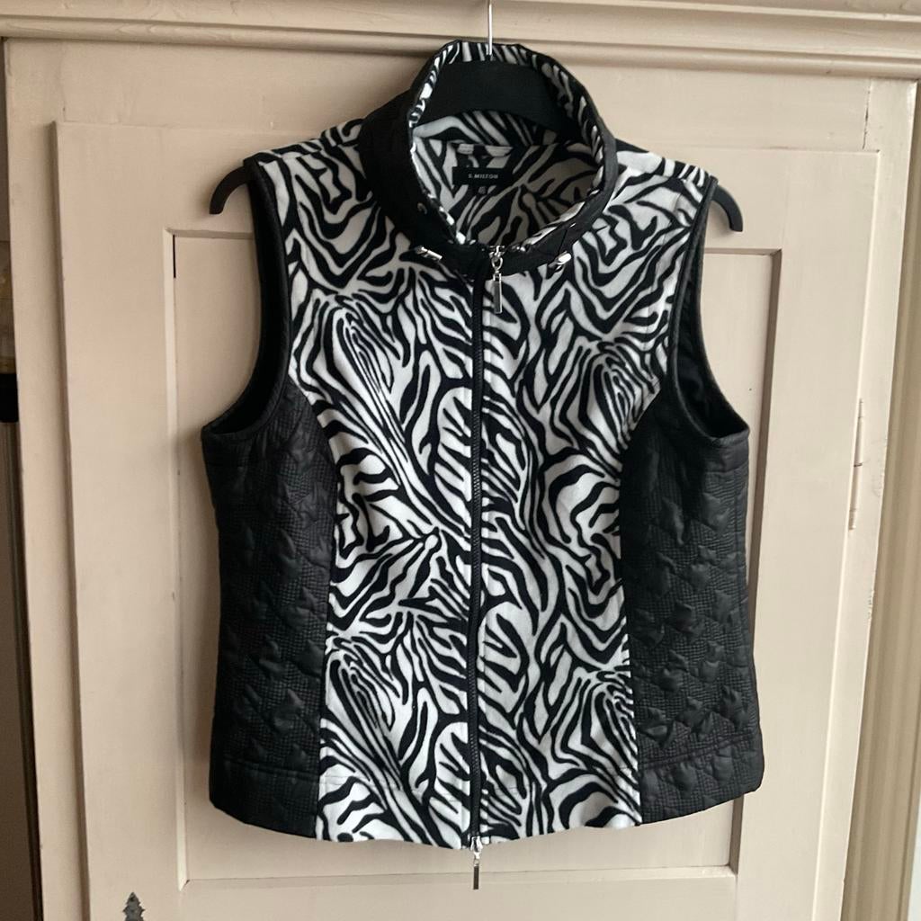 S. Milton Bodywarmer Maat 46 - Zebra Print, Kleding | Dames, Bodywarmers, Ophalen of Verzenden, Zo goed als nieuw, Zwart