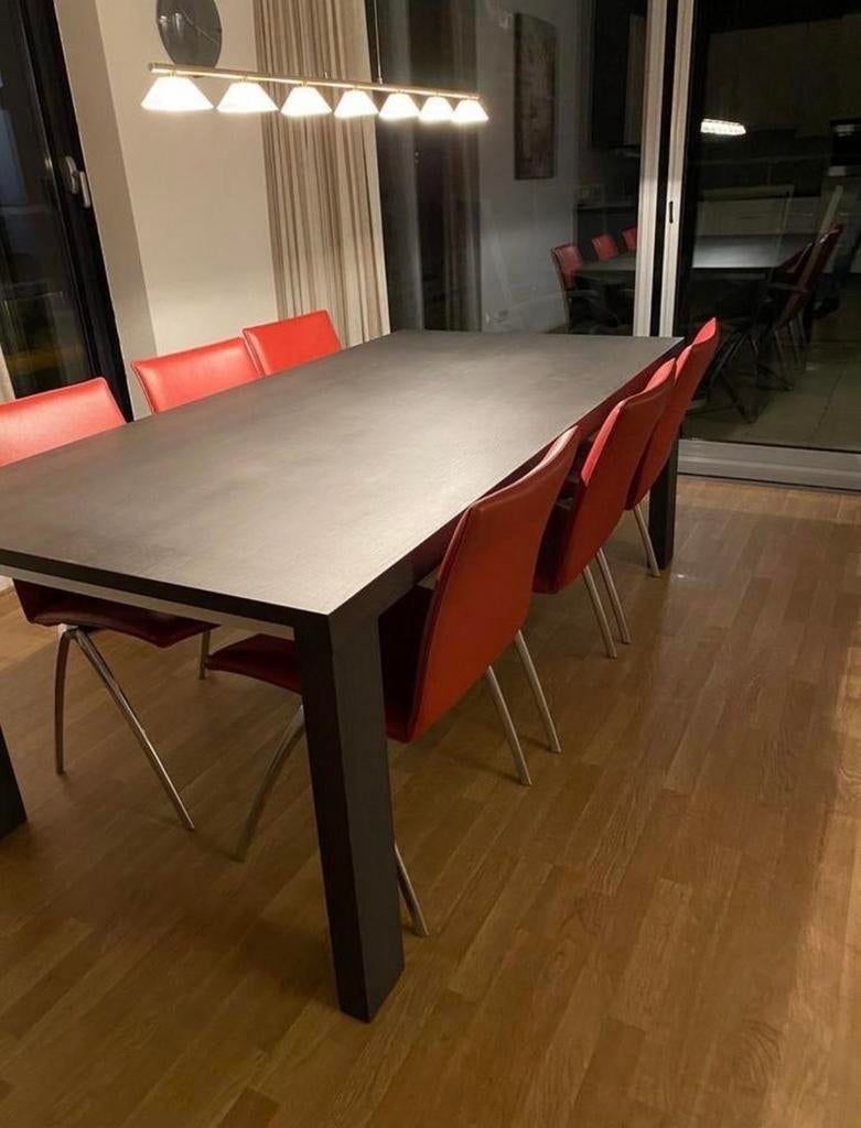 Massief eiken eettafel met RVS accenten - 200x100, Ophalen, Gebruikt, 100 tot 150 cm, Eikenhout