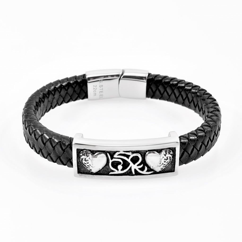 Dames - Heren Zwarte Leren Armband - Stalen Plaat met Harten, Staal, Birgitta-Gracht 33, 6465 EL Kerkrade, Nederland, Verzenden