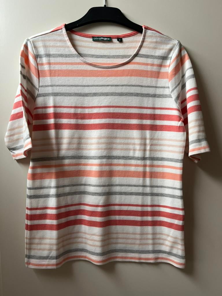 Maat S Tshirt off white met koraal donker roze en grijs, Kleding | Dames, T-shirts, Overige kleuren, Ophalen of Verzenden, Zo goed als nieuw