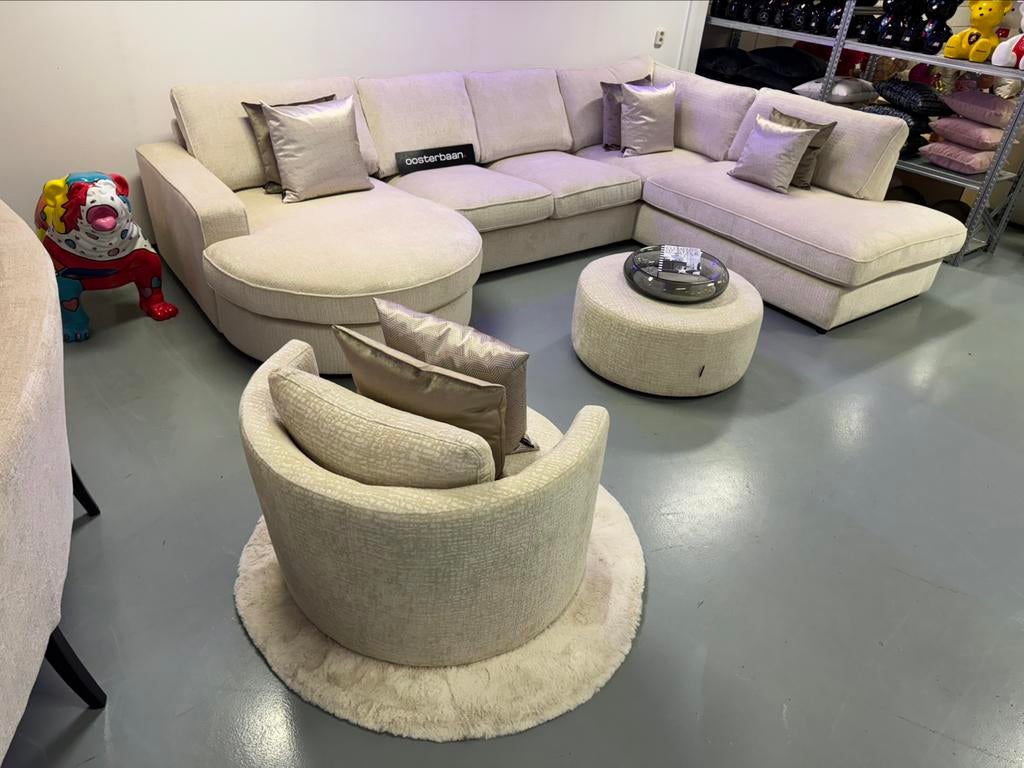 Luxe Velvet Teddy U-bank Lio 170x365x250cm NIEUW - Off White, Eric Kuster - Hotel Chique, Info@oosterbaanwonen.nl, Venus 31 8448CE Heerenveen