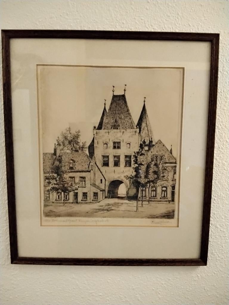 KAMPEN, ets van C van der Woerd -Koornmarkt, Antiek en Kunst, Kunst | Etsen en Gravures, Ophalen