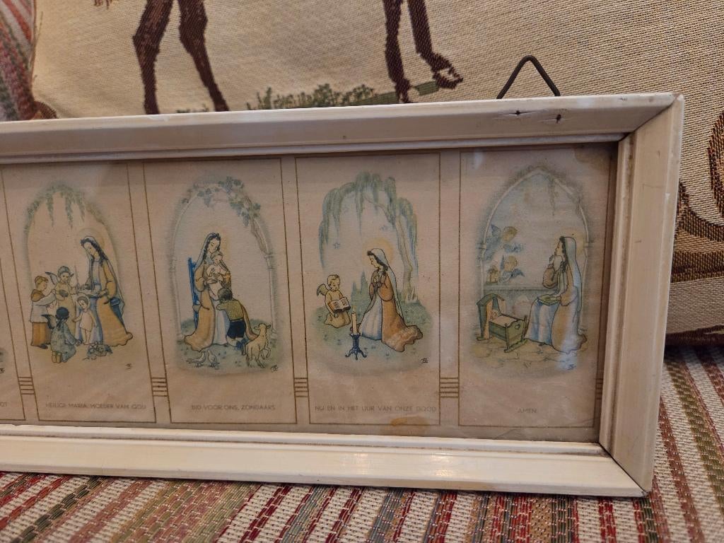 Vintage brocante lijst met 10 serie bidprentjes, Antiek en Kunst, Ophalen of Verzenden