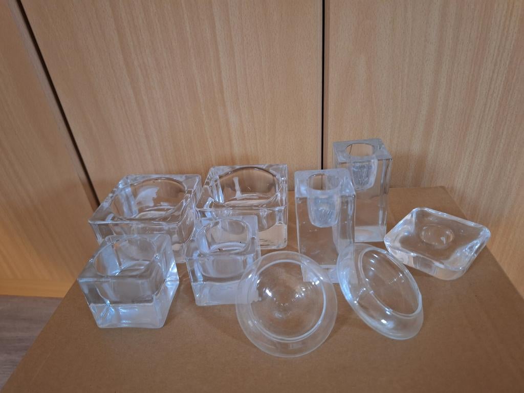 Mooi set waxinelichthouders van glas., Ophalen, Zo goed als nieuw