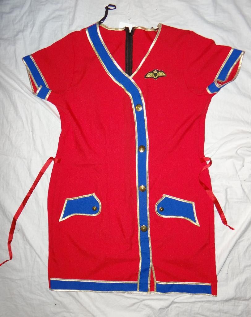 Leuk rood/blauw/goude STEWARDESS jurk, Ophalen, Carnaval, Maat 42/44 (L), Kleding
