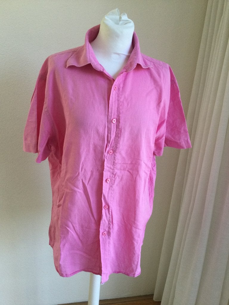 Prachtige roze linnen blouse van Theo, maat XL, okselm 60cm, Theo, Maat 46/48 (XL) of groter, Ophalen of Verzenden, Zo goed als nieuw