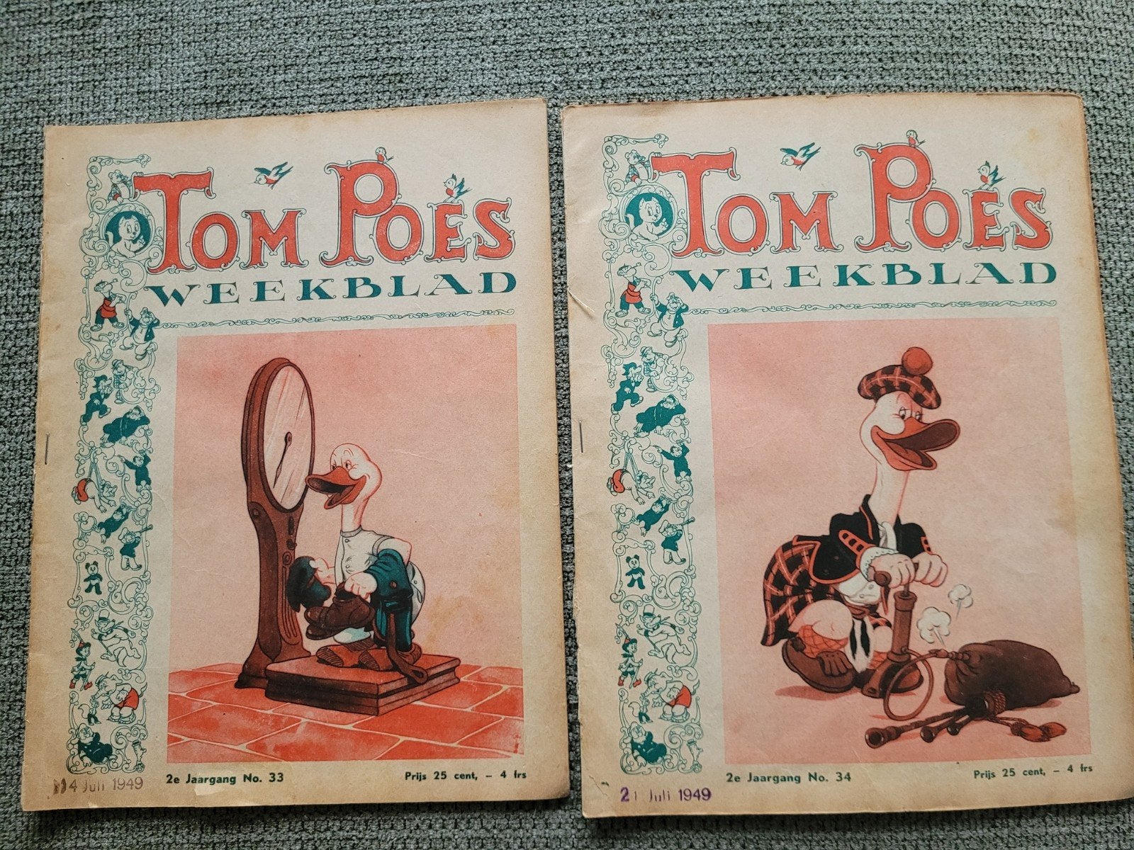 2 antieke Tom Poes Weekbladen - Jaargang 1949 (Nr. 33 & 34), Ophalen of Verzenden, Olivier B, Bommel en Tom Poes, Overige typen