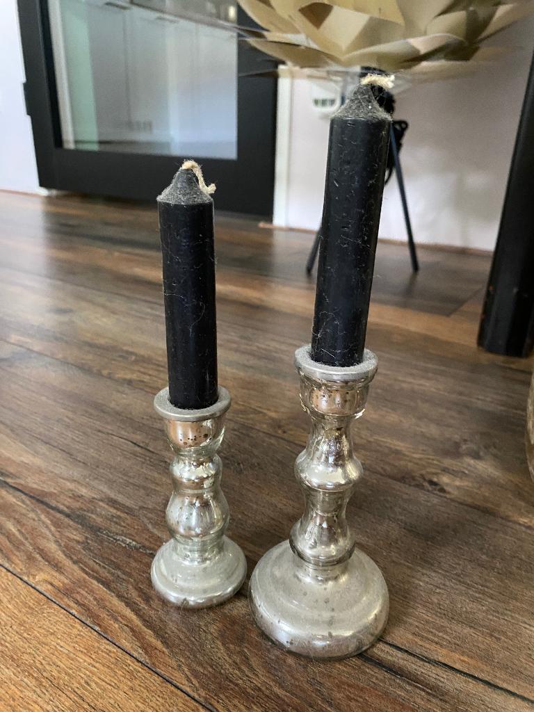 Kaarsenstandaard setje, zilver, Huis en Inrichting, Woonaccessoires | Kandelaars en Kaarsen, Gebruikt, Overige kleuren, Ophalen of Verzenden