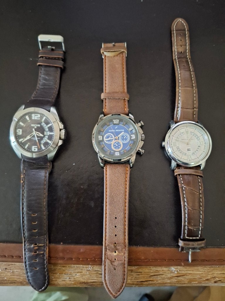 3 heren horloges (verzamelaar), Gebruikt, Staal, Polshorloge, Overige materialen