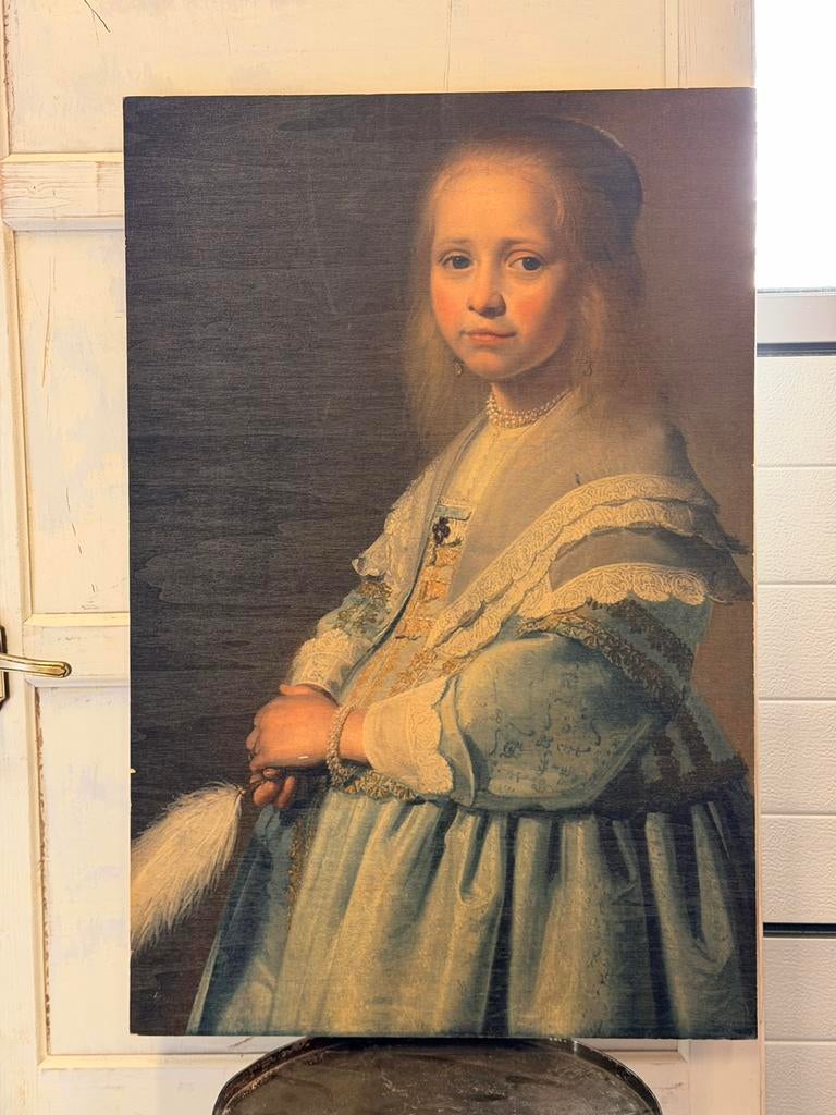 Portret van een meisje in het blauw op hout, Antiek en Kunst, Kunst | Schilderijen | Klassiek, Ophalen of Verzenden