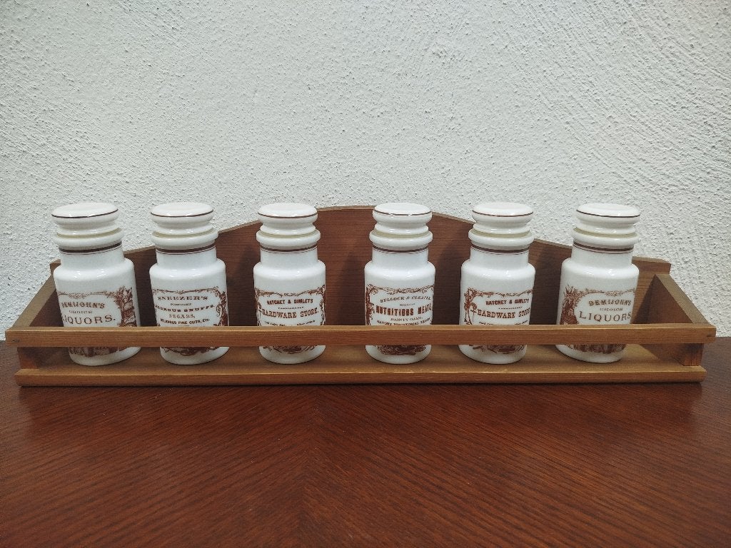 Vintage Opaline Kruidenrekje – 6 Apothekerspotjes, Antiek en Kunst, Ophalen of Verzenden