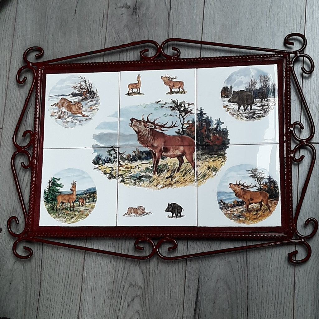 Tegeltableau hert / haas / zwijn met rand ( giet ) ijzer, Ophalen