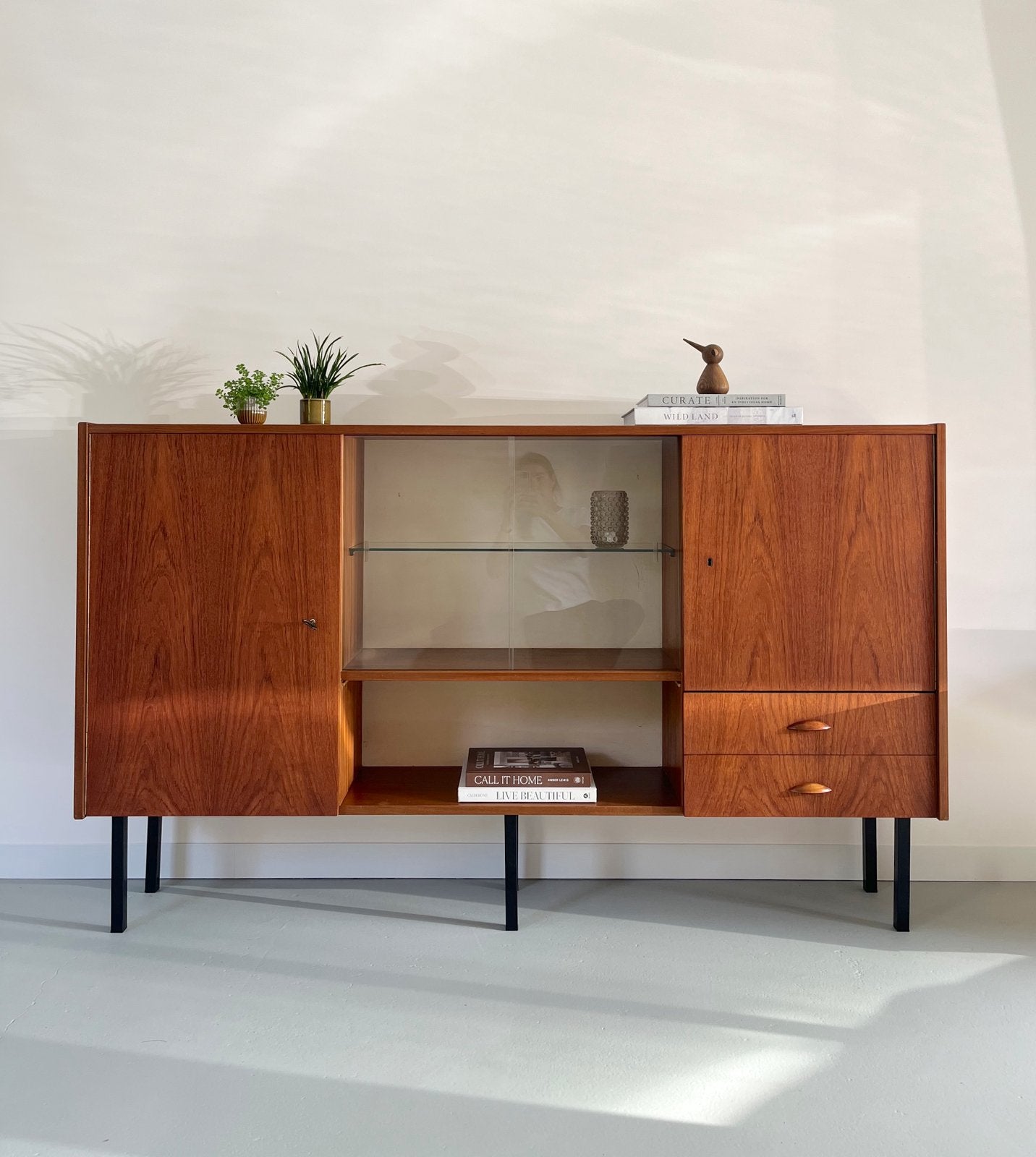 Vintage teakhouten dressoir/lowboard, jaren 60, Ophalen, Gebruikt, 100 tot 150 cm, 1 of 2 laden