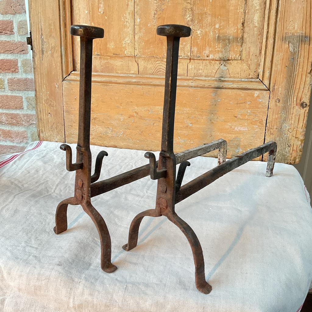 Vuurbokken, haardset, open haard, antiek smeedijzer, schouw, Ophalen of Verzenden, Zo goed als nieuw, Vrijstaande haard, Houthaard