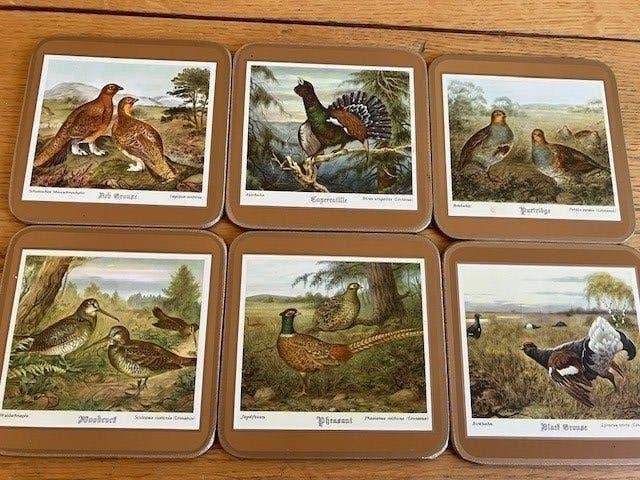 Pimpernel onderzetters Engels vogels vintage jachttafreel, Ophalen of Verzenden, Zo goed als nieuw, Met opbergdoos, Kurk