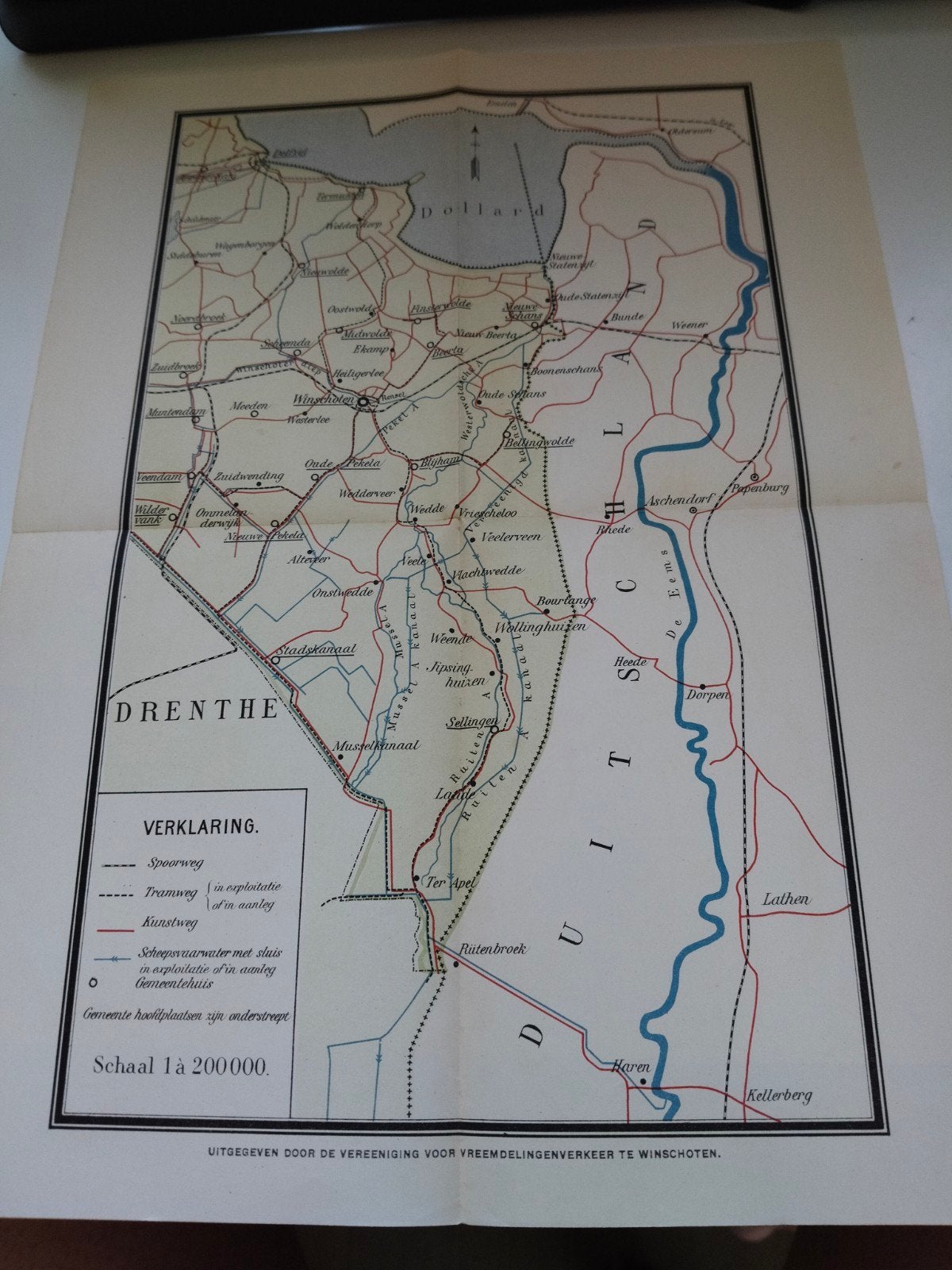 Oude Landkaart Drenthe - Vereniging Vreemdelinge, Gelezen, Verzenden, Landkaart, Vereniging voor Vreemdelingenverkeer te Winschoten