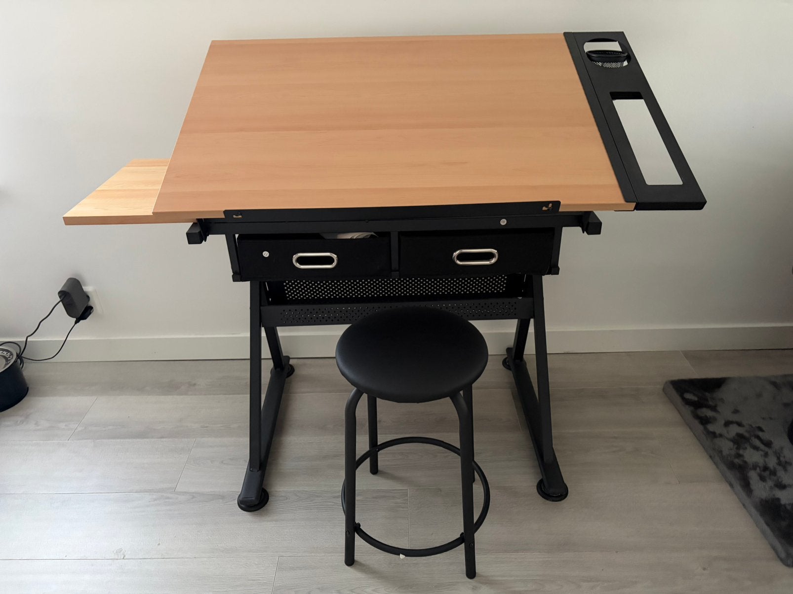 VidaXL - tekentafel met 2 lades en kruk - verstelbaar, Ophalen, Zo goed als nieuw, Minder dan 130 cm
