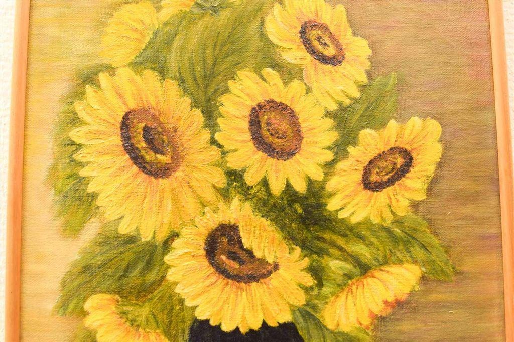 Schilderij van een vaas met zonnebloemen 45209, Minder dan 50 cm, Gebruikt, Ophalen of Verzenden, Schilderij
